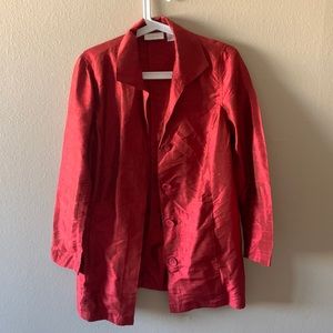 100% raw silk red trench blazer